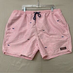 Vineyard Vines Mens XXL‎ Pink Gingham Whale Swim Trunks Shorts Lined 6 Inch